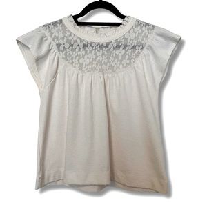 Madewell Lace Inset Jacquard Top In Antique Cream